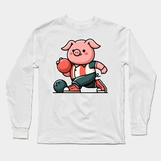 cute pig bowler Long Sleeve T-Shirt